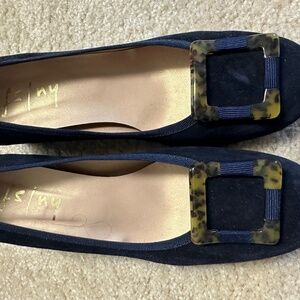 FSNY (French Sole NY) shoes - navy with tortoise buckle detail